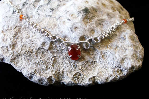 Sterling silver and Carnelian micromaille and silversmithing necklace