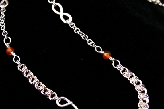 Sterling silver and Carnelian micromaille and silversmithing necklace