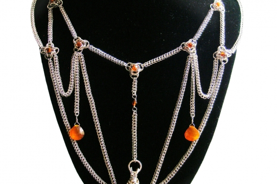 Sterling silver Edwardian inspired chainmaille statement necklace
