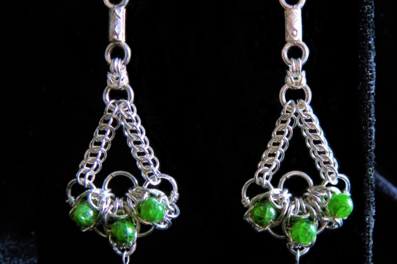 Sterling silver, Chrome Diopside, and Vesuvianite Seelie Chain Earrings