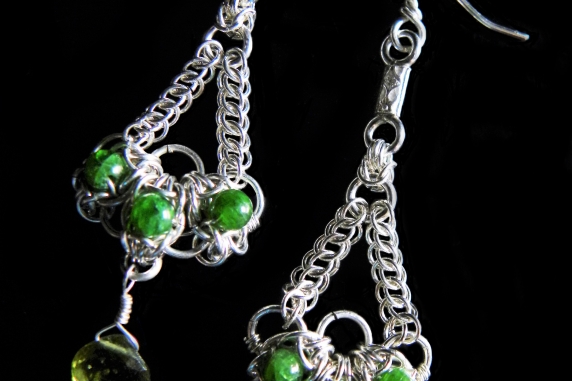 Sterling silver, Chrome Diopside, and Vesuvianite Seelie Chain Earrings