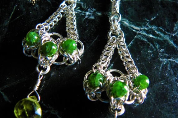 Sterling silver, Chrome Diopside, and Vesuvianite Seelie Chain Earrings