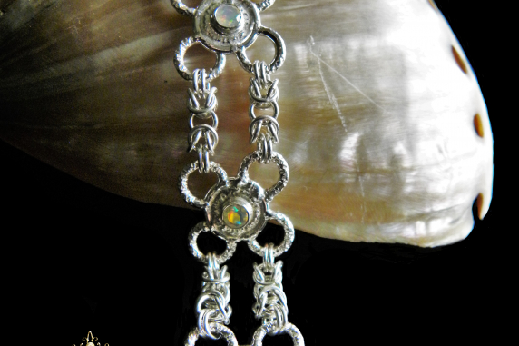 Sterling silver Byzantine bracelet with Ethiopian Opal and Russian Amazonite