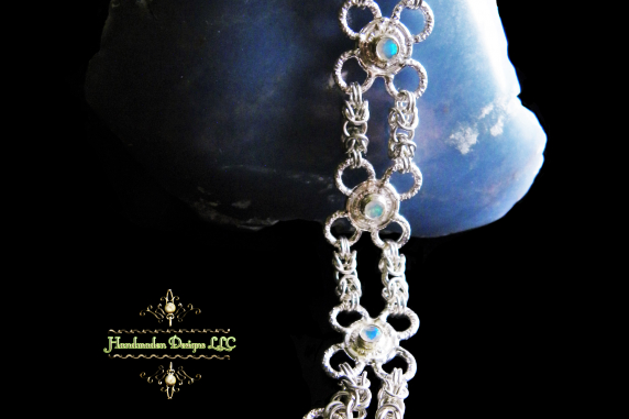 Sterling silver Byzantine bracelet with Ethiopian Opal and Russian Amazonite