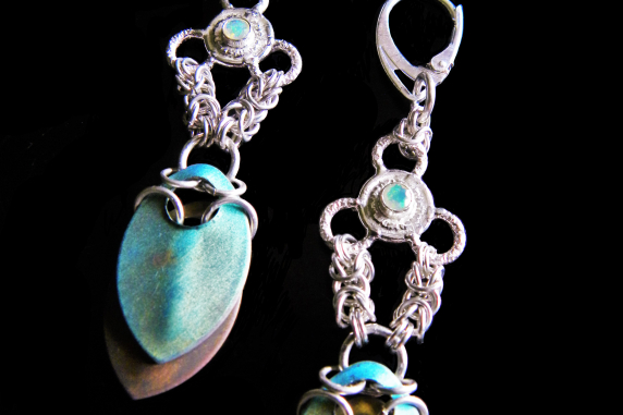 Sterling silver and Ethiopian Opal scalemaille and silversmithing earrings