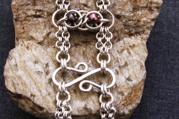Sterling silver and freshwater pearl Victorian inspired bracelet