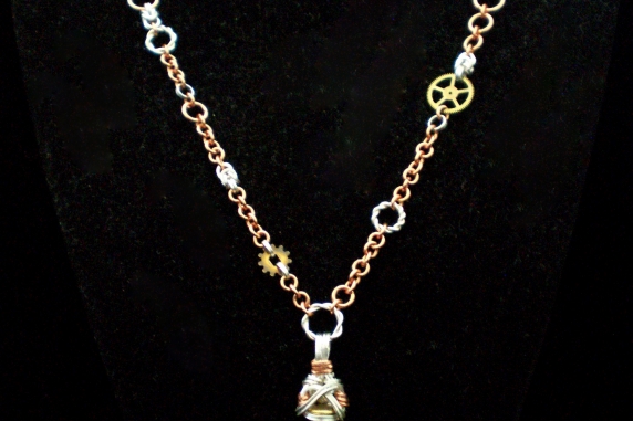 Sterling silver, copper, and raw quartz crystal Steampunk set
