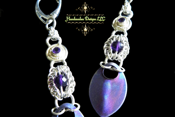 Sterling silver and Amethyst Persianov chainmaille scalemaille earrings