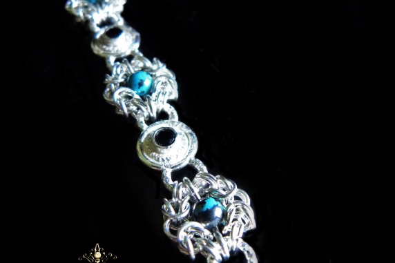 Sterling silver bracelet with Black Spinel and Shattuckite by Handmaden Designs