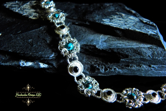 Sterling silver bracelet with Black Spinel and Shattuckite by Handmaden Designs