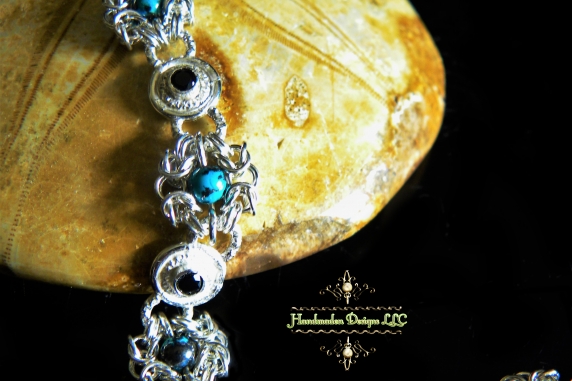 Sterling silver bracelet with Black Spinel and Shattuckite by Handmaden Designs