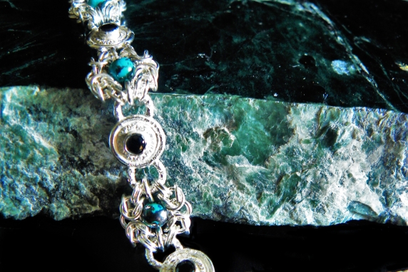 Sterling silver bracelet with Black Spinel and Shattuckite by Handmaden Designs