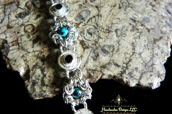 Sterling silver bracelet with Black Spinel and Shattuckite by Handmaden Designs