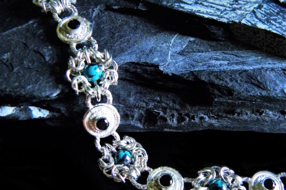 Sterling silver bracelet with Black Spinel and Shattuckite by Handmaden Designs