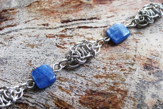 Sterling silver and Kyanite Celtic Raindrops chainmaille bracelet