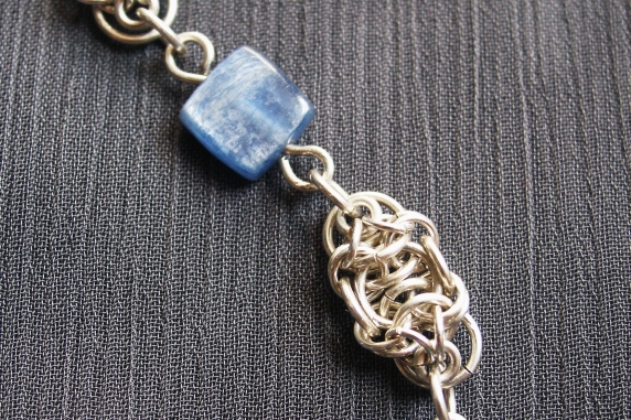Sterling silver and Kyanite Celtic Raindrops chainmaille bracelet