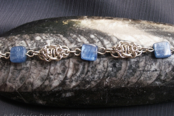 Sterling silver and Kyanite Celtic Raindrops chainmaille bracelet