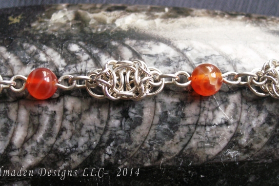 Sterling silver and Fire Agate Celtic Raindrops chainmaille bracelet