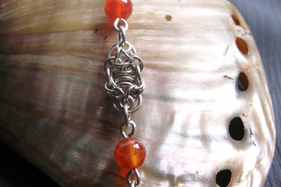 Sterling silver and Fire Agate Celtic Raindrops chainmaille bracelet