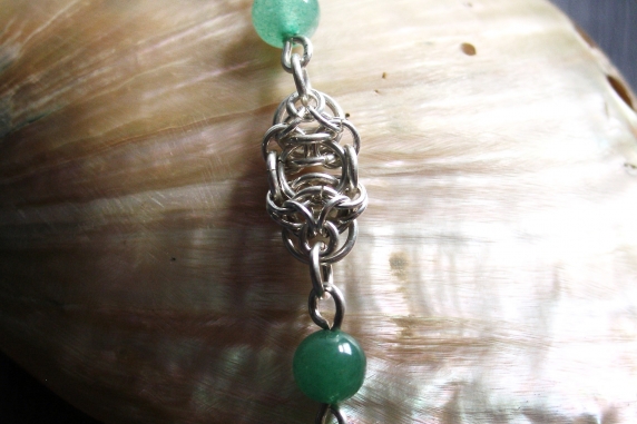 Sterling silver and Jade Celtic Raindrops chainmaille bracelet