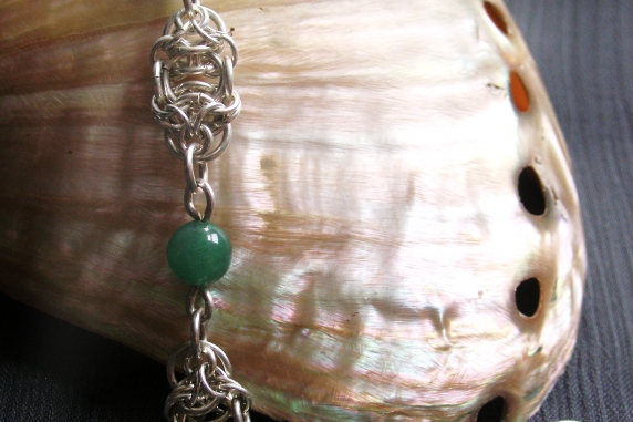 Sterling silver and Jade Celtic Raindrops chainmaille bracelet