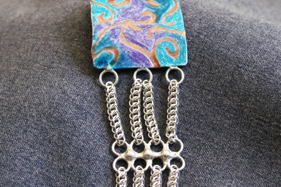 Sterling silver micromaille and metalsmithing Prismacolor bracelet