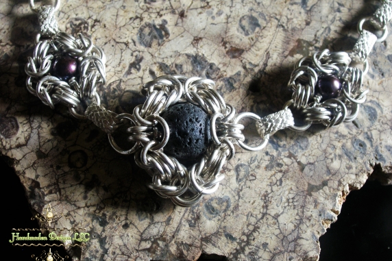 Sterling silver lava rock and pearl Romanov bracelet by Handmaden Designs LLC