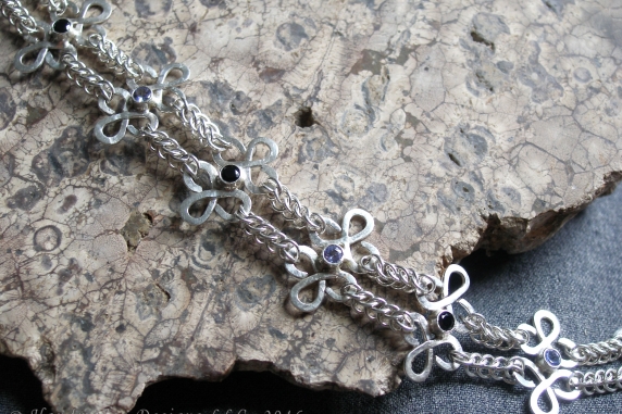 Celtic style sterling silver Tanzanite and Black Spinel bracelet