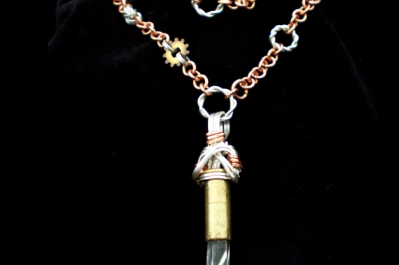 Sterling silver, copper, and raw quartz crystal Steampunk set