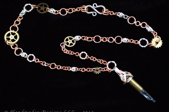 Sterling silver, copper, and raw quartz crystal Steampunk set