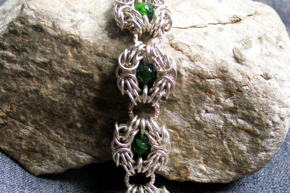 Sterling Silver, Dragondust, Chrome Diopside Trizanov bracelet