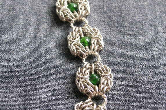 Sterling Silver, Dragondust, Chrome Diopside Trizanov bracelet