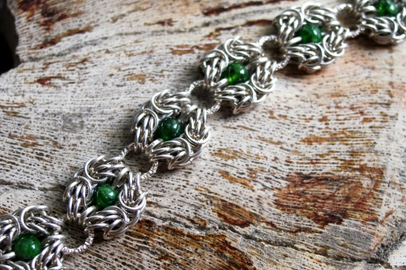 Sterling Silver, Dragondust, Chrome Diopside Trizanov bracelet