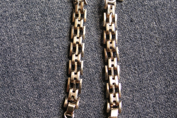Gold-filled upcycled vintage watch chain and Black Spinel Earrings