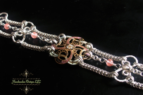 Sterling silver Half Persian 3in1 Cherry Quartz Victorian button bracelet