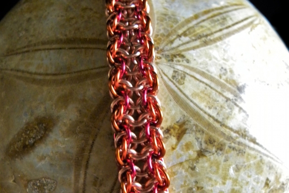 Copper and enameled copper Vipera Aspis chainmaille bracelet