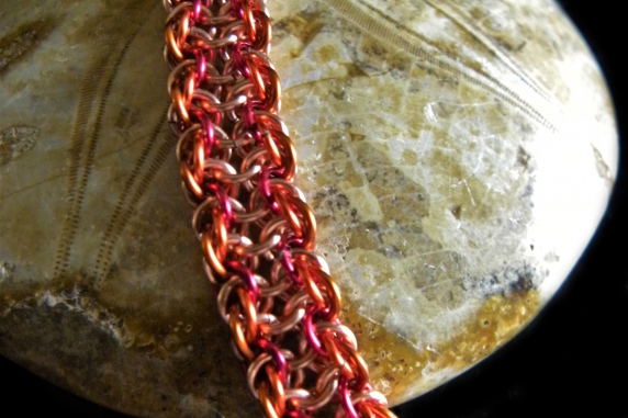 Copper and enameled copper Vipera Aspis chainmaille bracelet