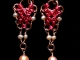 Copper, hot pink enameled copper, and freshwater pearl Inverted Romanov earrings