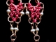 Copper, hot pink enameled copper, and freshwater pearl Inverted Romanov earrings