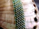 Sterling silver and aqua and lime green enameled copper Dragonscale bias bracele