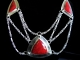 Sterling silver Art Deco Statement Necklace with Red Coral and Black Spinel