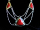 Sterling silver Art Deco Statement Necklace with Red Coral and Black Spinel