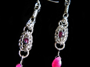Sterling silver, Ruby Zoisite, and pink Sapphire Persianove earrings