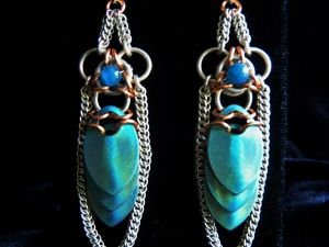 Egyptian Revival chainmaille scalemaille earrings by Handmaden Designs LLC