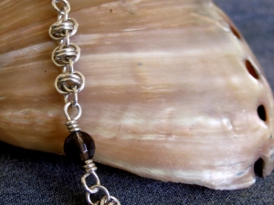Sterling silver and Smokey Quartz Barrelweave anklet by Handmaden Designs LLC