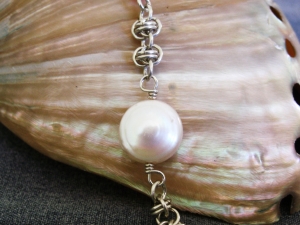 Sterling silver, pearl, and topaz Barrelweave anklet by Handmaden Designs LLC