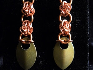 Copper and titanium scale 4 Winds Spiked earrings - Handmaden Designs LLC