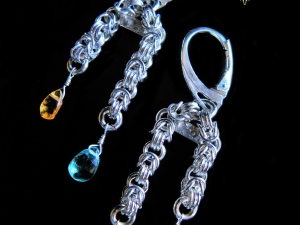 Briallen - Handmaden Designs LLC Sterling Silver Half Byzantine Spessartine Garnet and Apatite Earrings