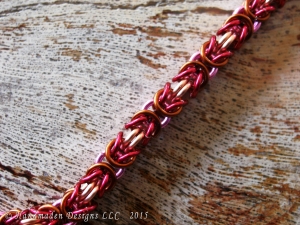 copper, hot pink, brown, and magenta Byzantine anklet by Handmaden Designs LLC