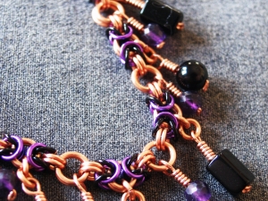 Copper, black, and purple Segmented Byzantine anklet by Handmaden Designs LLC